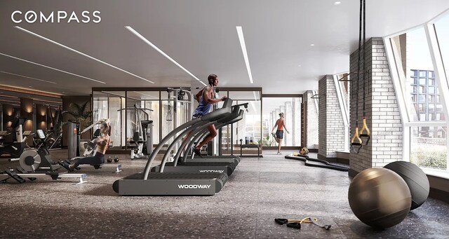 515 W 18th St Unit 403, New York City, NY 10011 - exercise room featuring a wall of windows