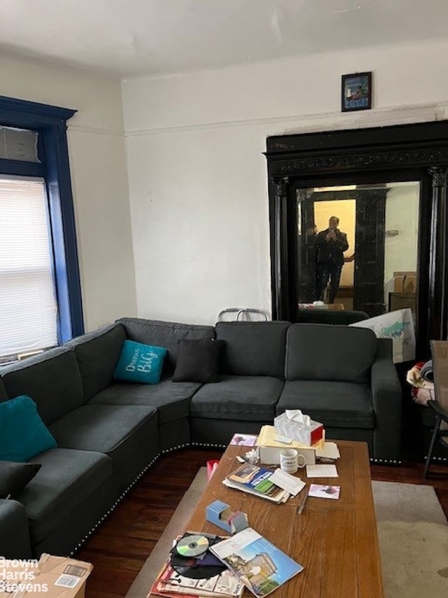 living room with wood finished floors