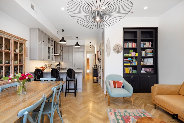 dining area with visible vents and recessed lighting