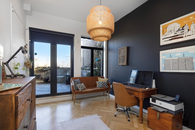 home office with french doors