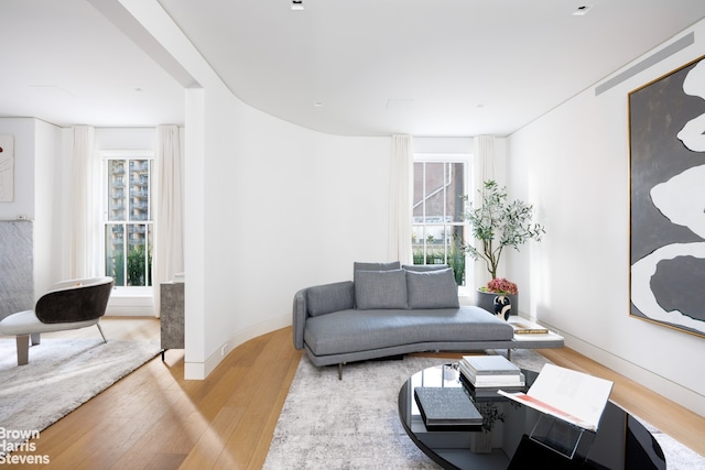 living room featuring baseboards and wood finished floors