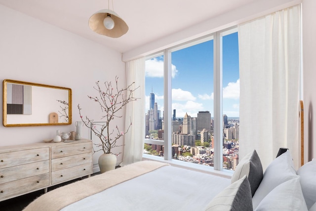 bedroom with a city view