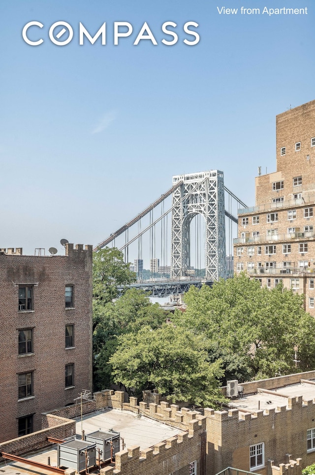 view of building exterior with a city view