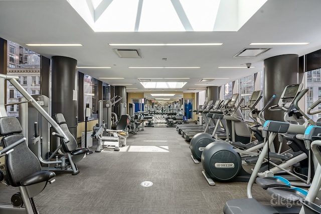 workout area with carpet flooring