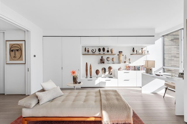 bedroom featuring hardwood / wood-style floors and a closet