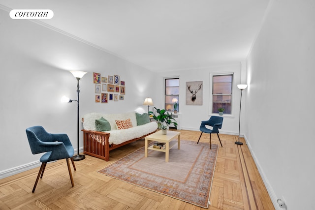 living room featuring baseboards and visible vents