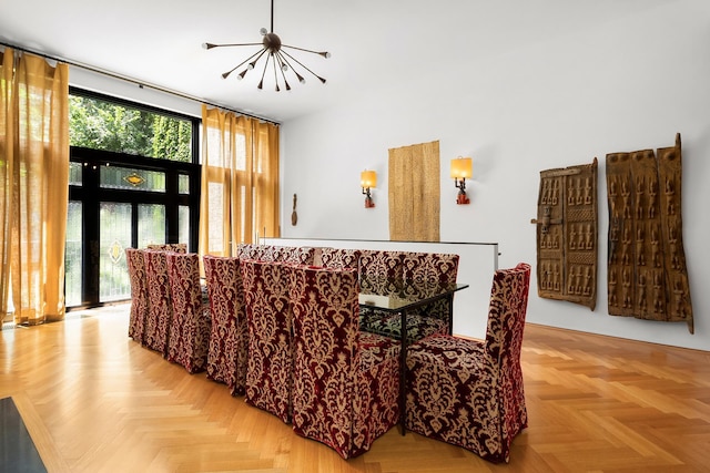 dining area featuring a chandelier