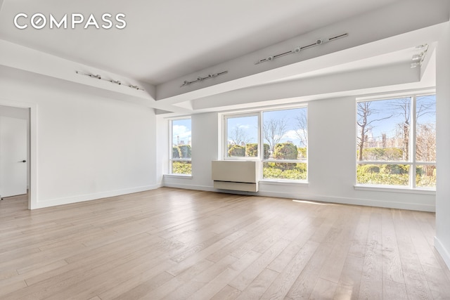 empty room with light wood-style flooring, plenty of natural light, and baseboards