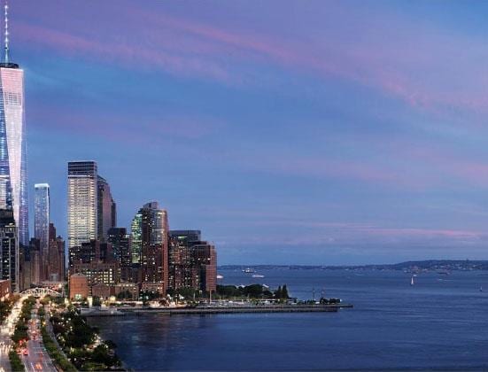 view of water feature with a city view