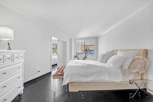 bedroom with baseboards and ornamental molding