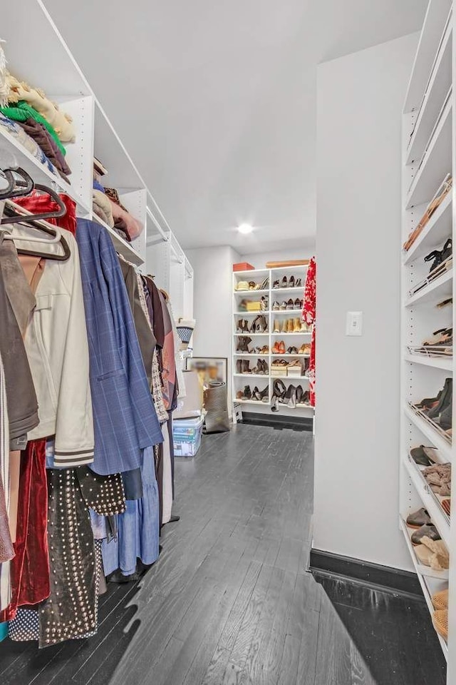 walk in closet featuring dark wood-type flooring