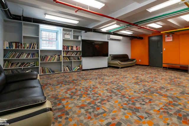 sitting room with an AC wall unit