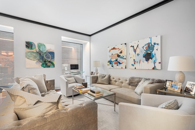 53 W 53rd St Unit 20C, New York City, NY 10019 - living room with crown molding and wood finished floors