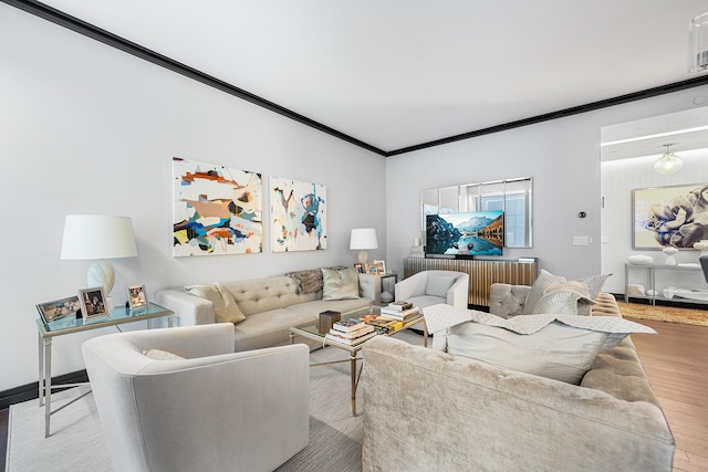 53 W 53rd St Unit 20C, New York City, NY 10019 - living room with wood finished floors and ornamental molding