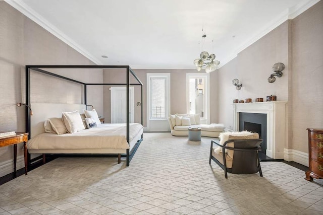 123 E 69th St, New York City, NY 10021 - bedroom with crown molding, a fireplace, and baseboards
