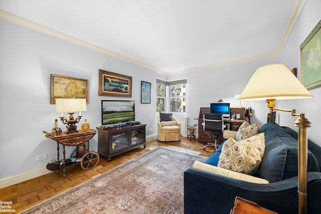 525 E 82nd St Unit 5C, New York City, NY 10028 - living area featuring baseboards and crown molding