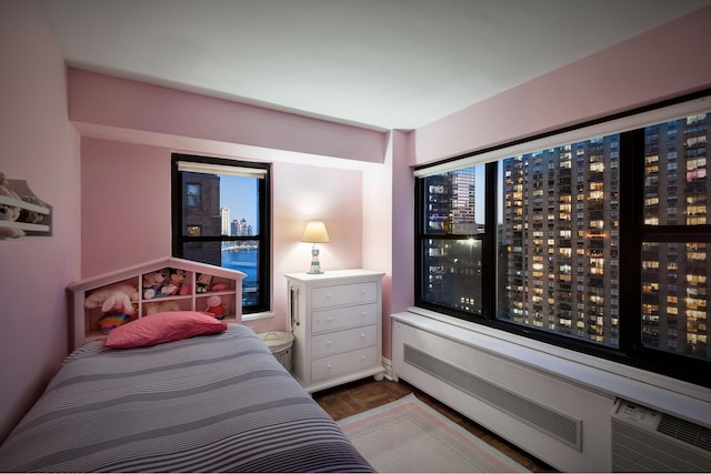 bedroom with a city view