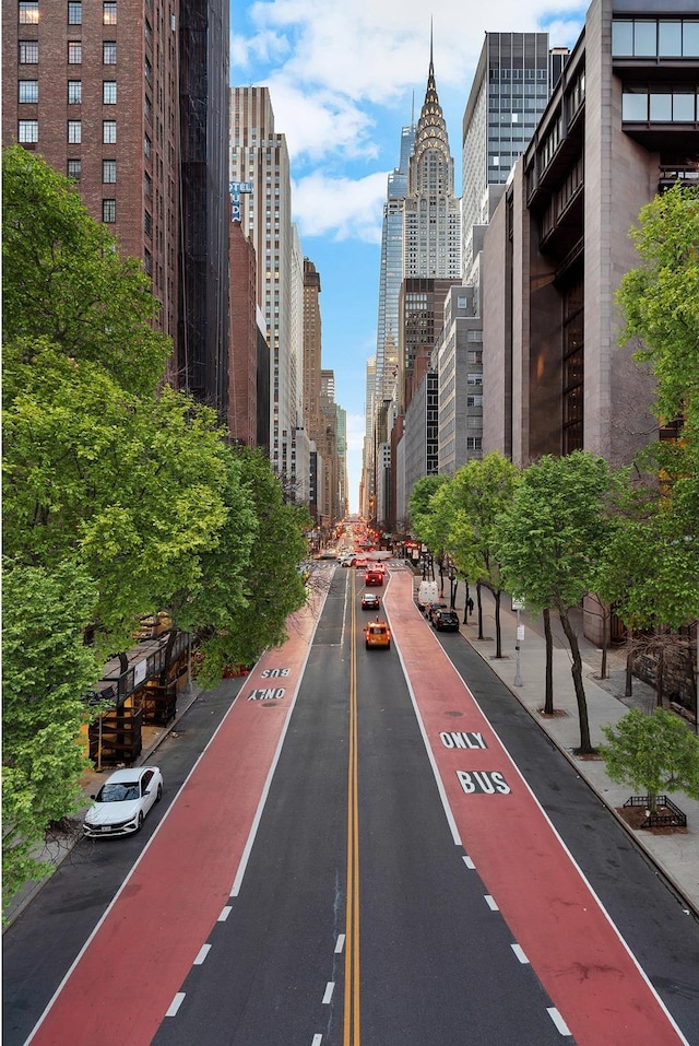 view of road with a view of city and sidewalks