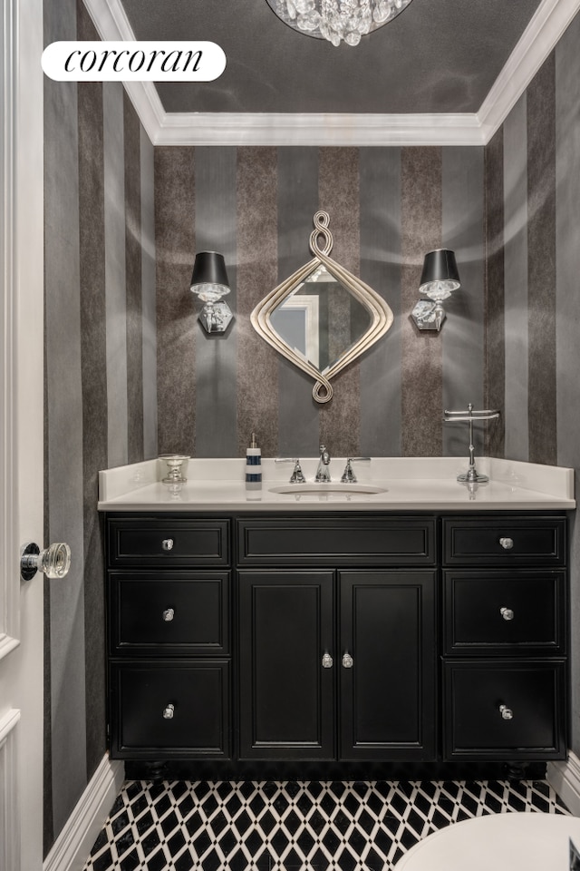 bathroom featuring vanity and crown molding