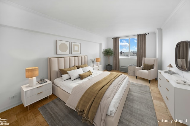 bedroom featuring crown molding