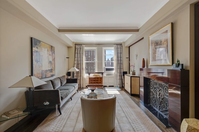 living room with crown molding