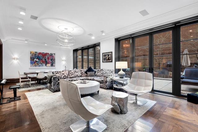 living room featuring ornamental molding