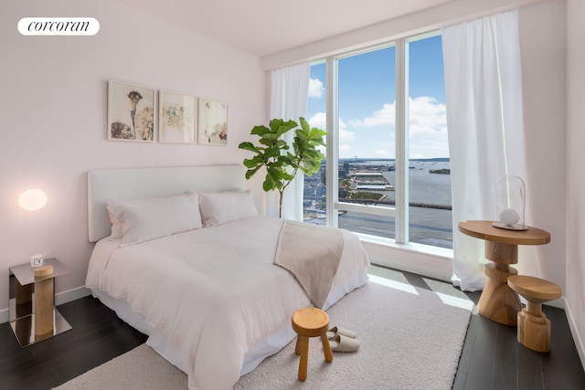 252 S St Unit 10H, New York City, NY 10002 - bedroom with dark wood-style floors and a water view
