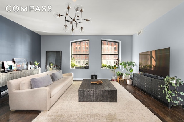 250 W St Unit 3F, New York City, NY 10013 - living room with wood-type flooring and a chandelier