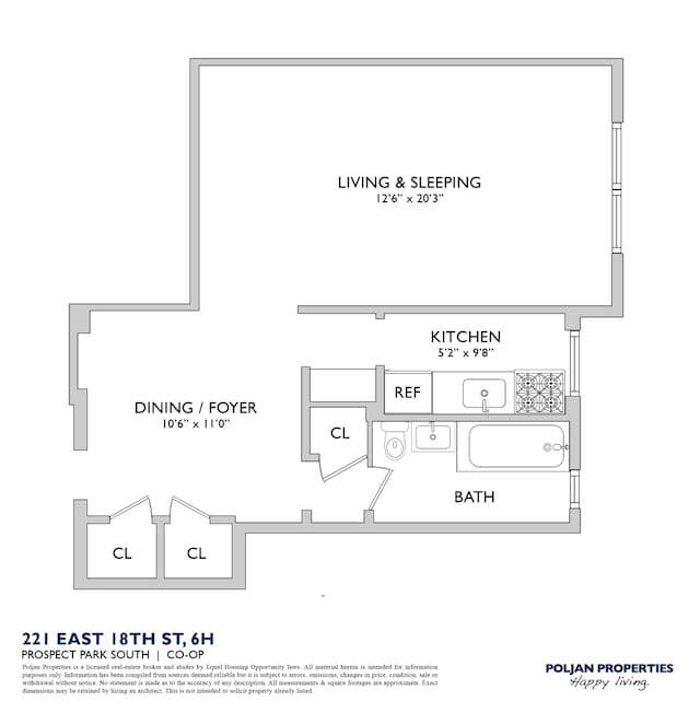 221 E 18th St Unit 6H, New York City, NY 11226 - home floor plan