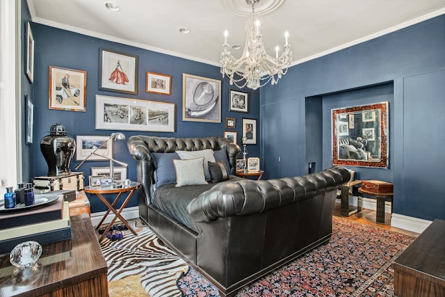 17 E 80th St Unit 6/3R, New York City, NY 10075 - bedroom featuring a chandelier, baseboards, and crown molding