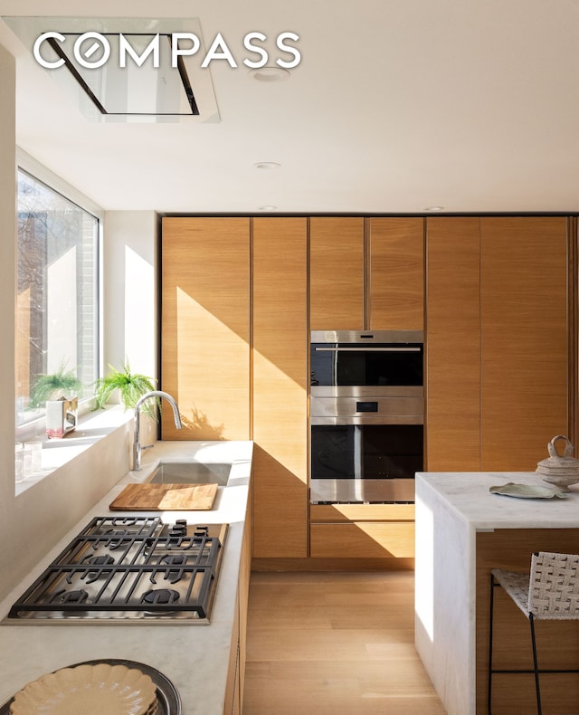 276 Berry St, New York City, NY 11249 - kitchen featuring modern cabinets, light wood-type flooring, light countertops, a sink, and appliances with stainless steel finishes
