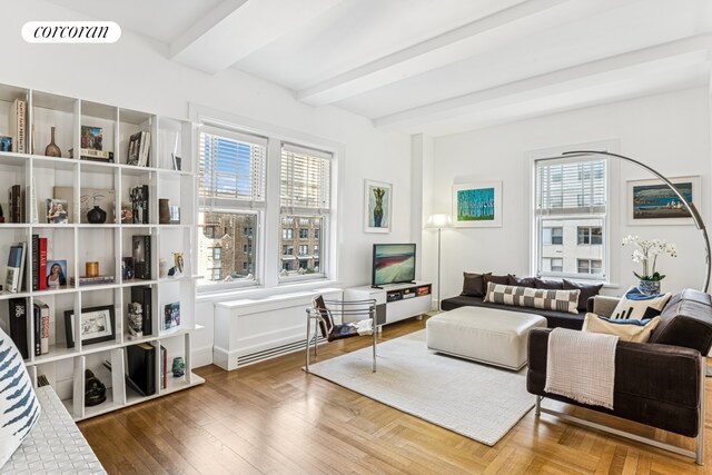 27 W 72nd St Unit 1615, New York City, NY 10023 - living area with beamed ceiling