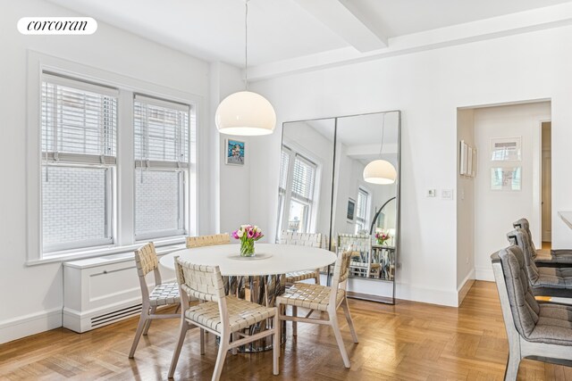 27 W 72nd St Unit 1615, New York City, NY 10023 - dining room with baseboards and beam ceiling
