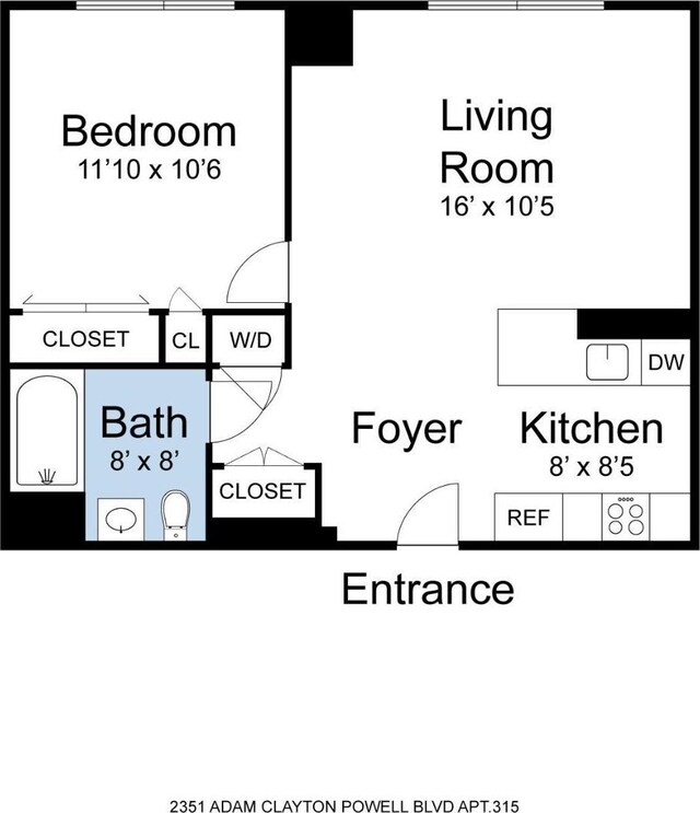 2351 Adam Clayton Powell Jr Blvd Unit 315, New York City, NY 10030 - view of property floor plan