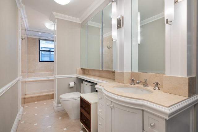 220 E 73rd St Unit 6Cde, New York City, NY 10021 - bathroom with crown molding, tile patterned flooring, vanity, baseboards, and toilet