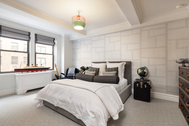 220 E 73rd St Unit 6Cde, New York City, NY 10021 - bedroom featuring crown molding, baseboards, and light carpet