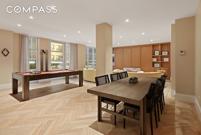 250 E 21st St Unit 10A, New York City, NY 10010 - dining room featuring billiards table, baseboards, and recessed lighting
