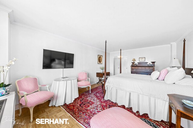 132 E 35th St Unit 16Gh, New York City, NY 10016 - bedroom with ornamental molding