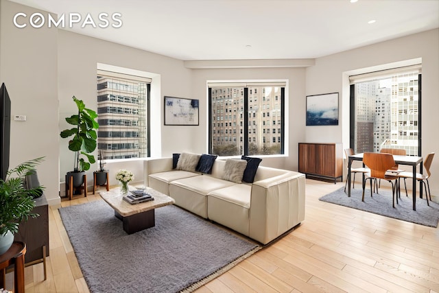 75 Wall St Unit 24M, New York City, NY 10005 - living room with light wood-style flooring and recessed lighting
