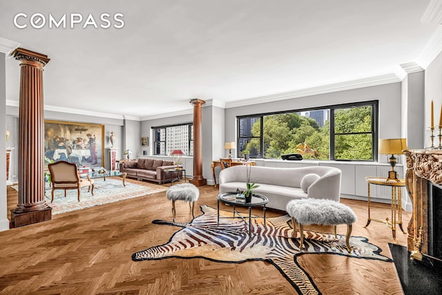 785 5th Ave Unit 3C, New York City, NY 10022 - living area with ornate columns and crown molding