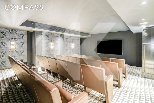 interior space with recessed lighting and tile walls