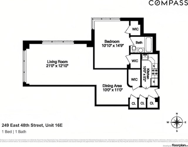 249 E 48th St Unit 16E, New York City, NY 10017 - view of room layout