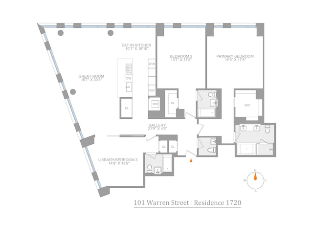 101 Warren St Unit 1720, New York City, NY 10007 - view of floor plan / room layout