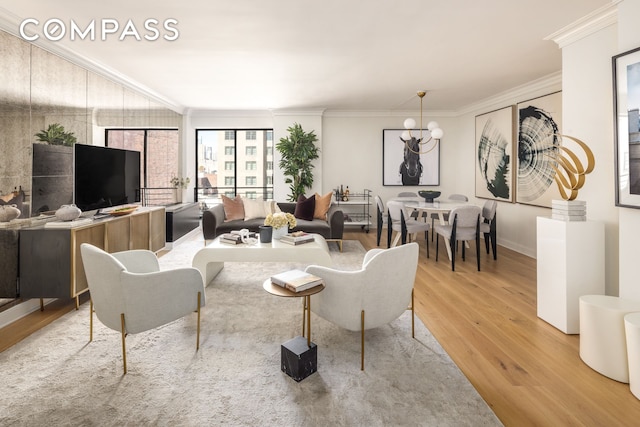 32 E 76th St Unit 805, New York City, NY 10021 - living area with light wood-style floors and crown molding