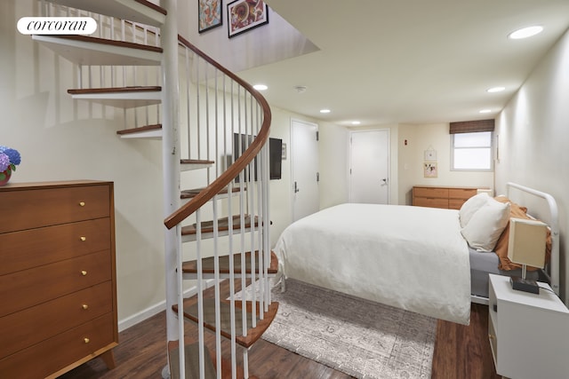 658 Park Pl Unit 1, New York City, NY 11216 - bedroom featuring dark wood-type flooring, recessed lighting, and baseboards