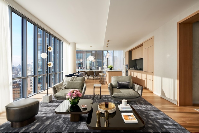 living room featuring light wood-style floors