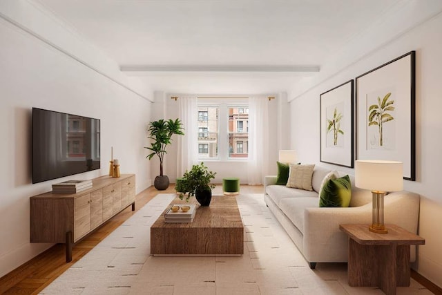 260 W End Ave Unit 3D, New York City, NY 10023 - living room with beamed ceiling and baseboards