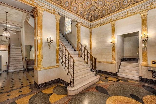 260 W End Ave Unit 3D, New York City, NY 10023 - common area with stairs and crown molding