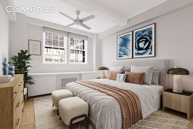 24 Monroe Pl Unit Md, New York City, NY 11201 - bedroom featuring beamed ceiling and ceiling fan