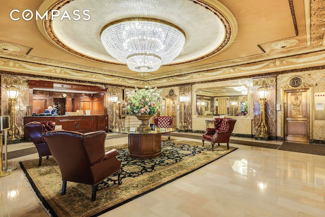 building lobby featuring ornamental molding